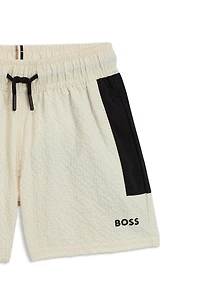 Kids' swim shorts seersucker fabric with logo print