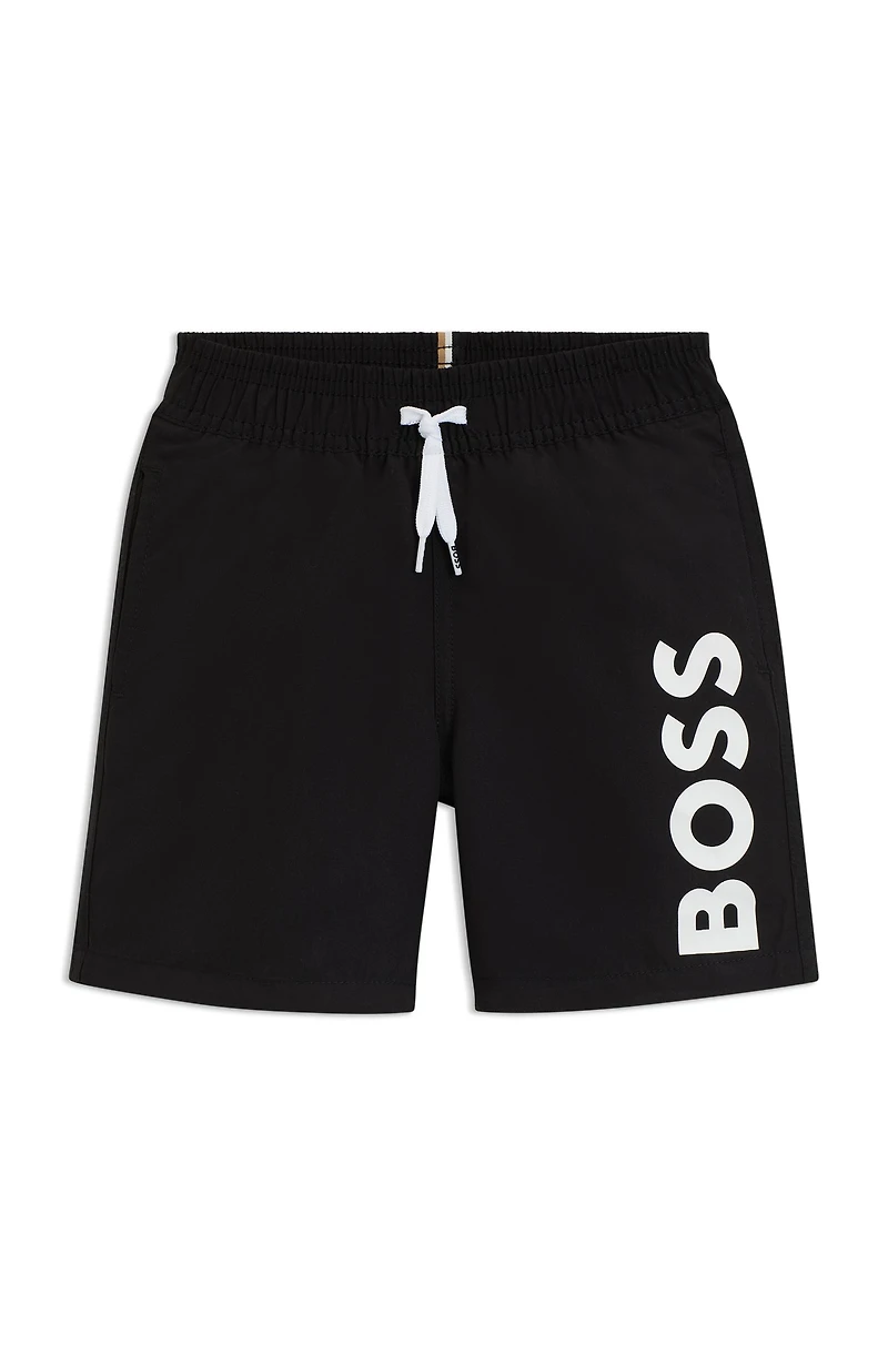 Kids' swim shorts peached fabric with logo print