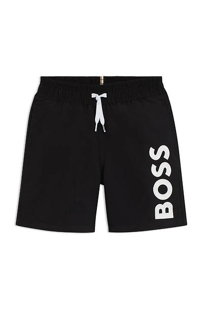 Kids' swim shorts peached fabric with logo print