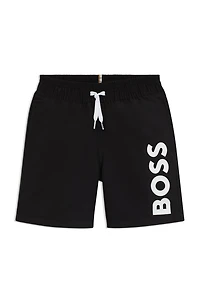 Kids' swim shorts peached fabric with logo print
