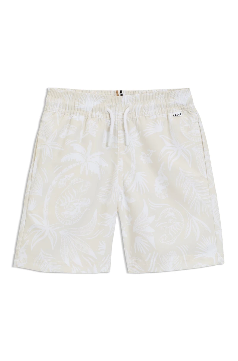 Kids' swim shorts with all-over palm-tree print