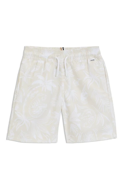 Kids' swim shorts with all-over palm-tree print