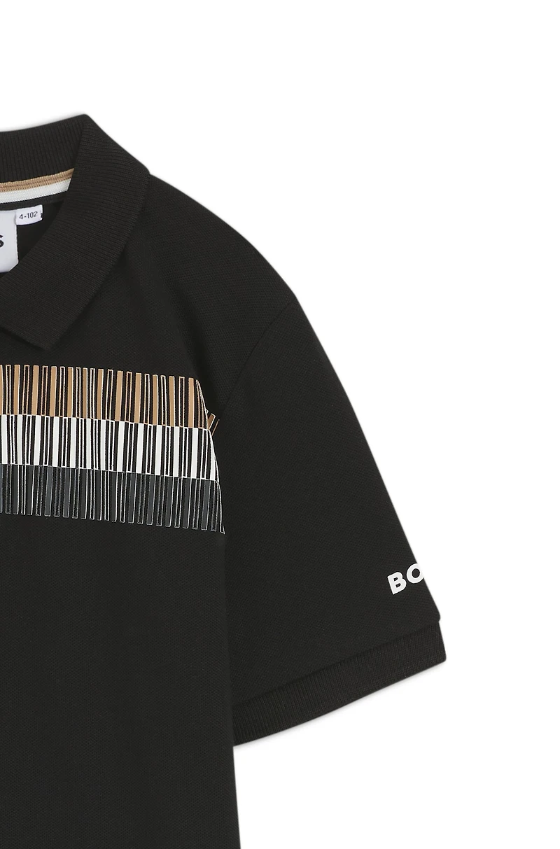 Kids' polo shirt stretch cotton with signature stripes