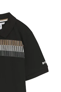 Kids' polo shirt stretch cotton with signature stripes
