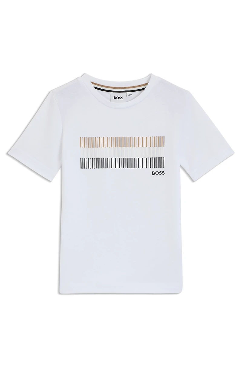 Kids' slim-fit cotton T-shirt with signature-stripe print