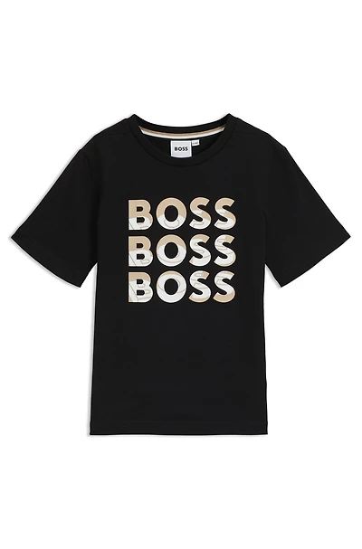 Kids' T-shirt cotton with gradient-effect triple logos