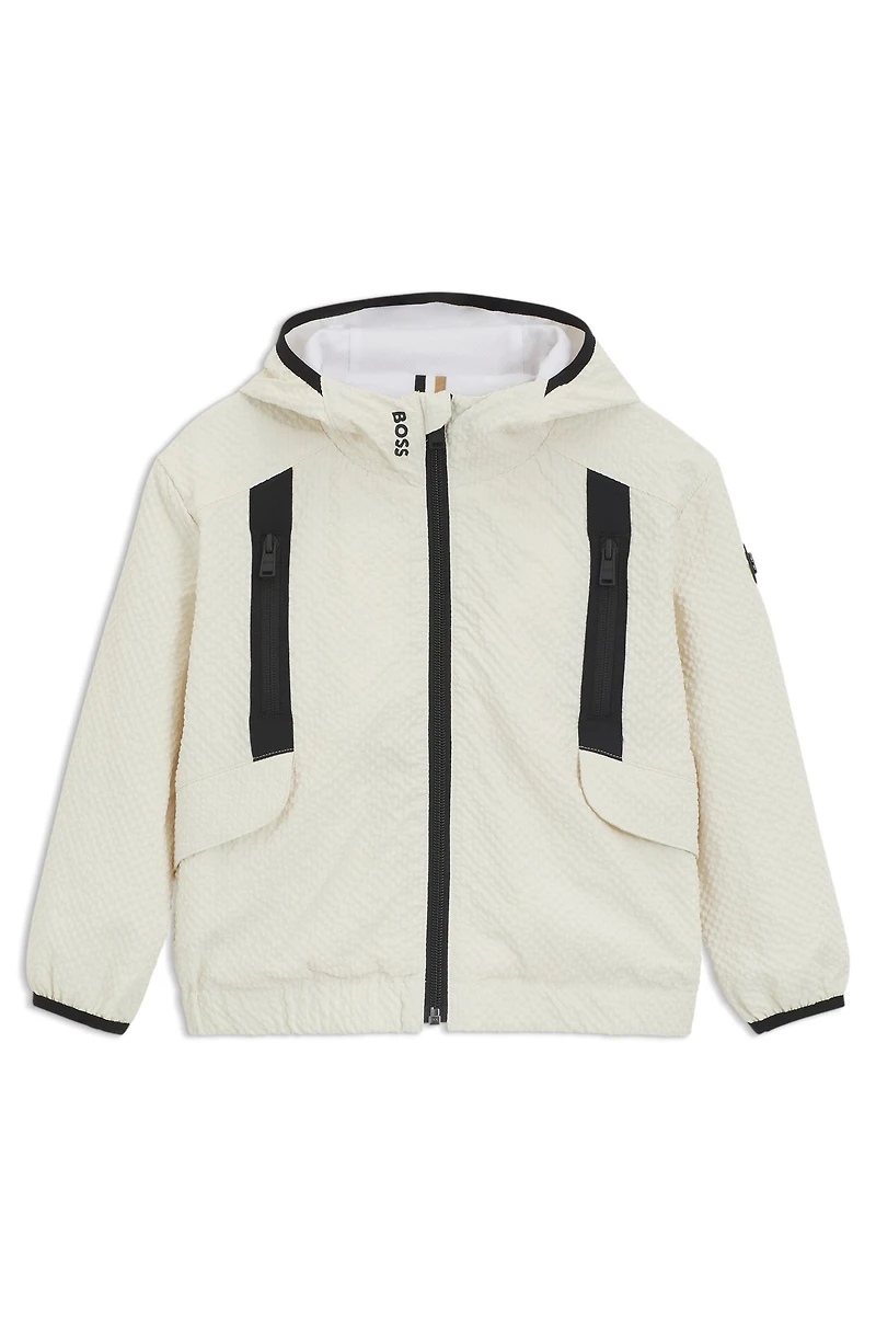 Kids' hooded windbreaker jacket seersucker fabric