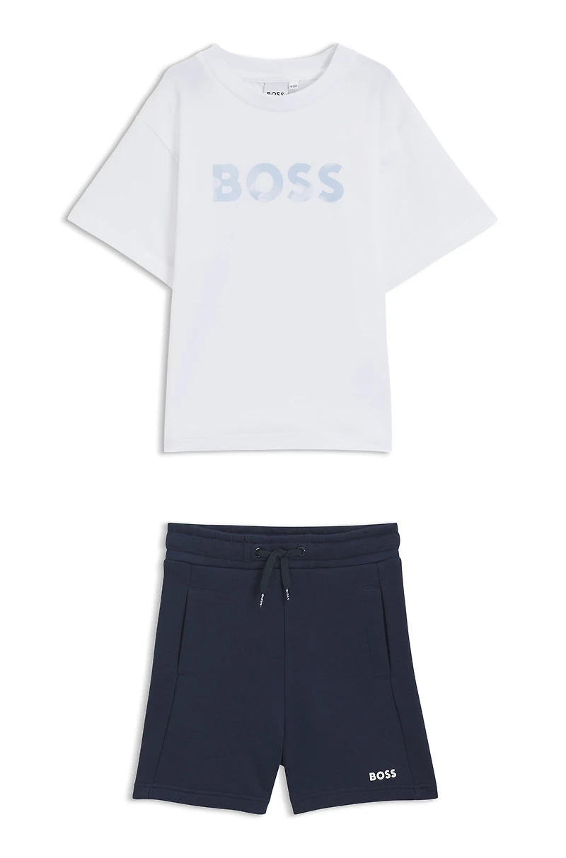 Kids' shorts and T-shirt set with logo prints