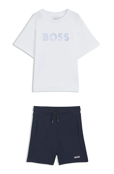 Kids' shorts and T-shirt set with logo prints