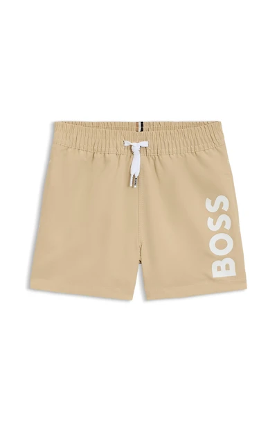 Kids' swim shorts peached fabric with logo print