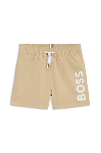 Kids' swim shorts peached fabric with logo print