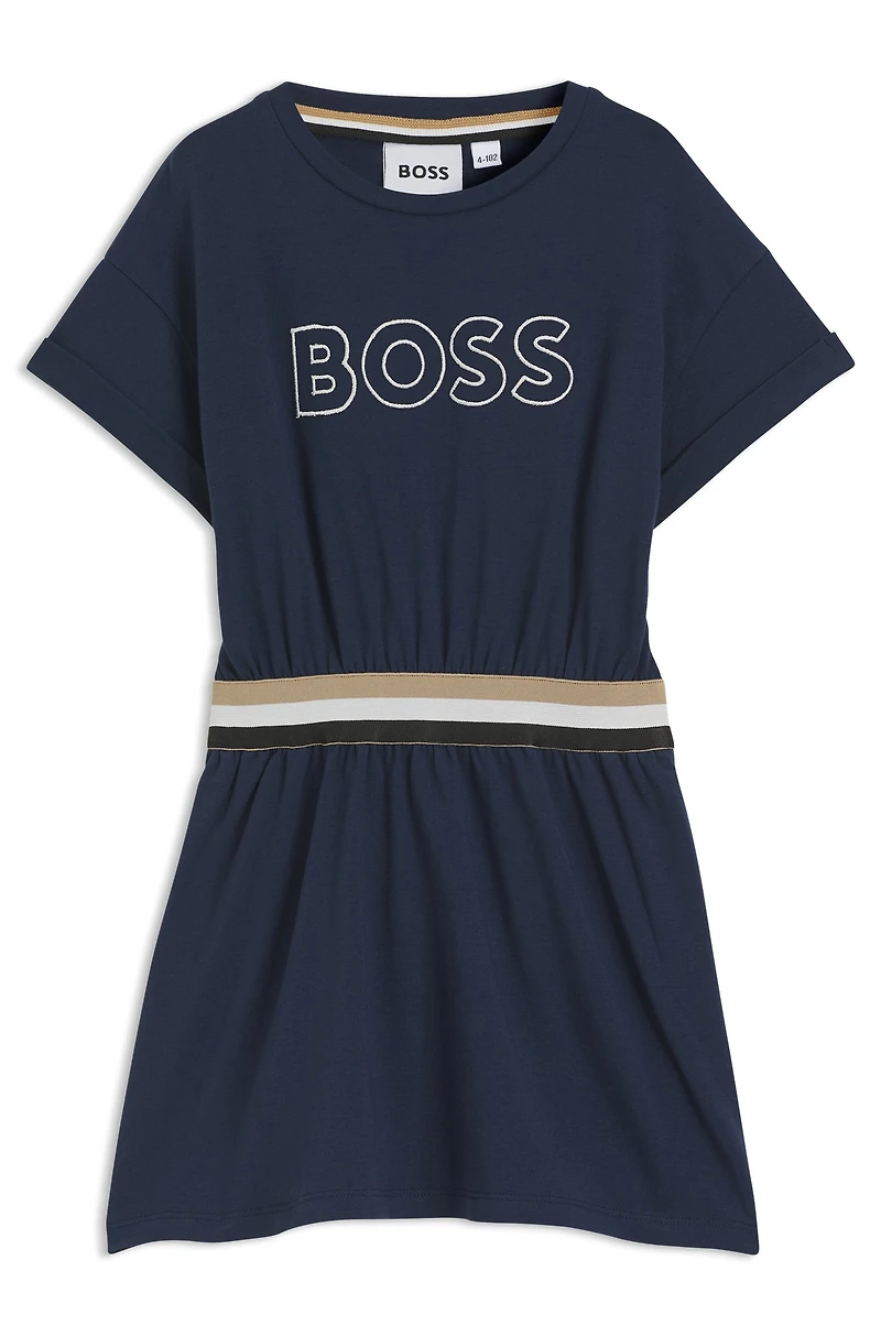 Kids' stretch-cotton dress with embroidered logo