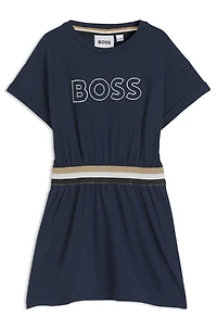 Kids' stretch-cotton dress with embroidered logo