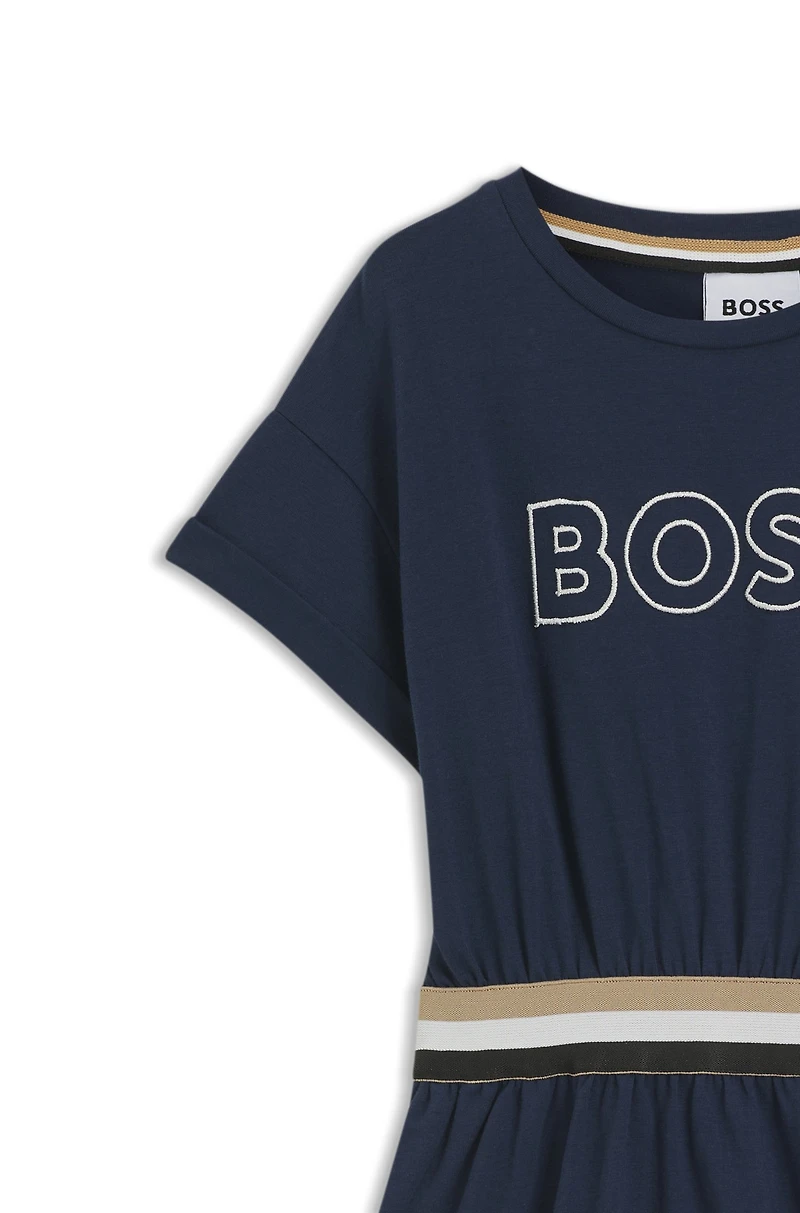Kids' stretch-cotton dress with embroidered logo