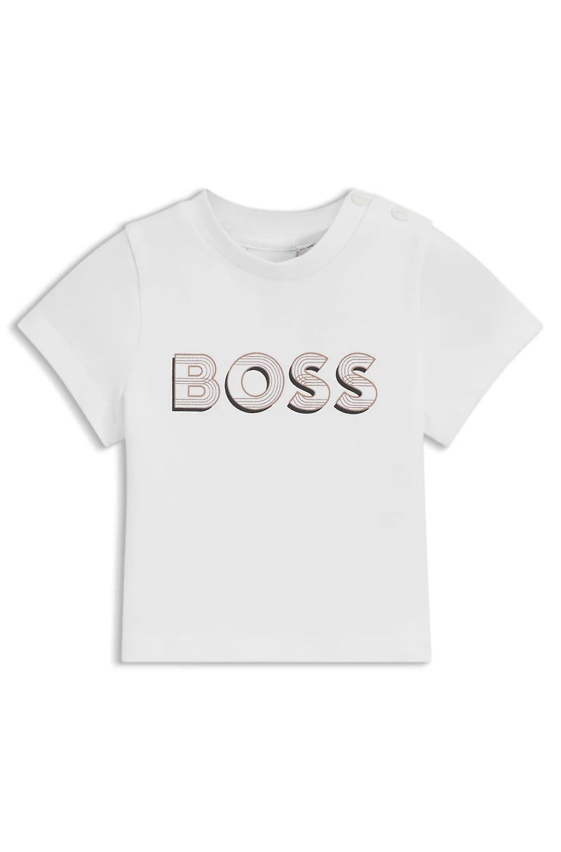 Stretch-cotton T-shirt with printed logo artwork
