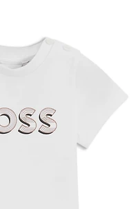 Stretch-cotton T-shirt with printed logo artwork