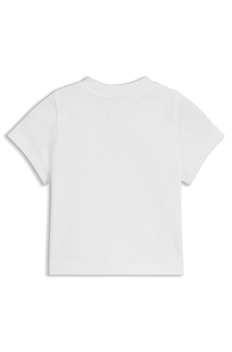 Stretch-cotton T-shirt with printed logo artwork