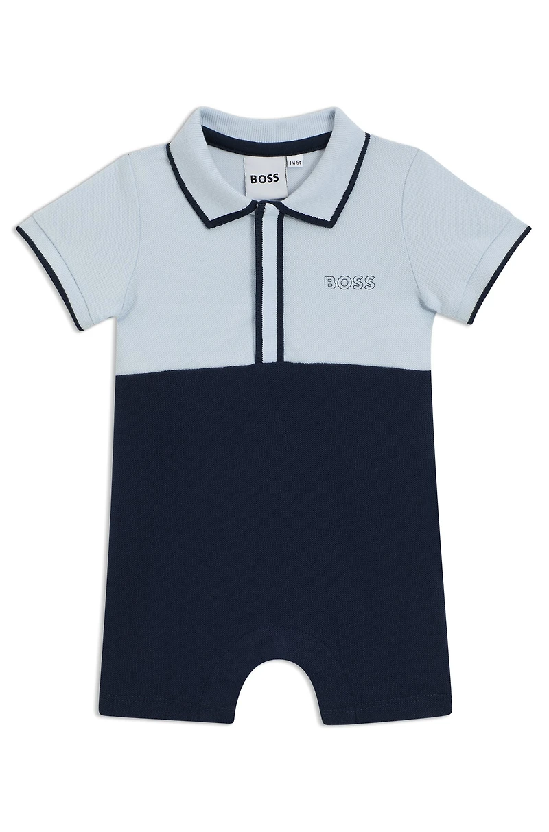 Baby playsuit stretch cotton with polo collar