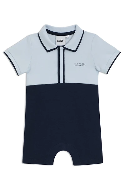 Baby playsuit stretch cotton with polo collar