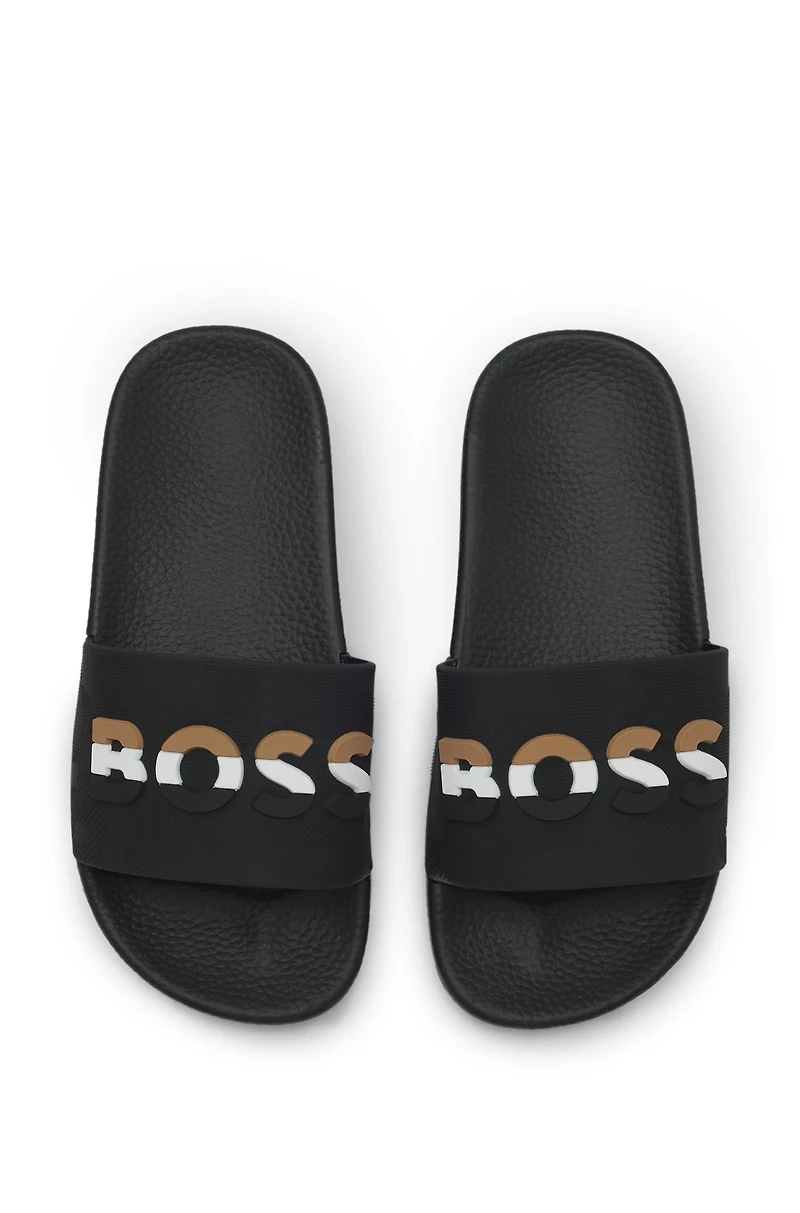 Kids' slides with signature-stripe logo