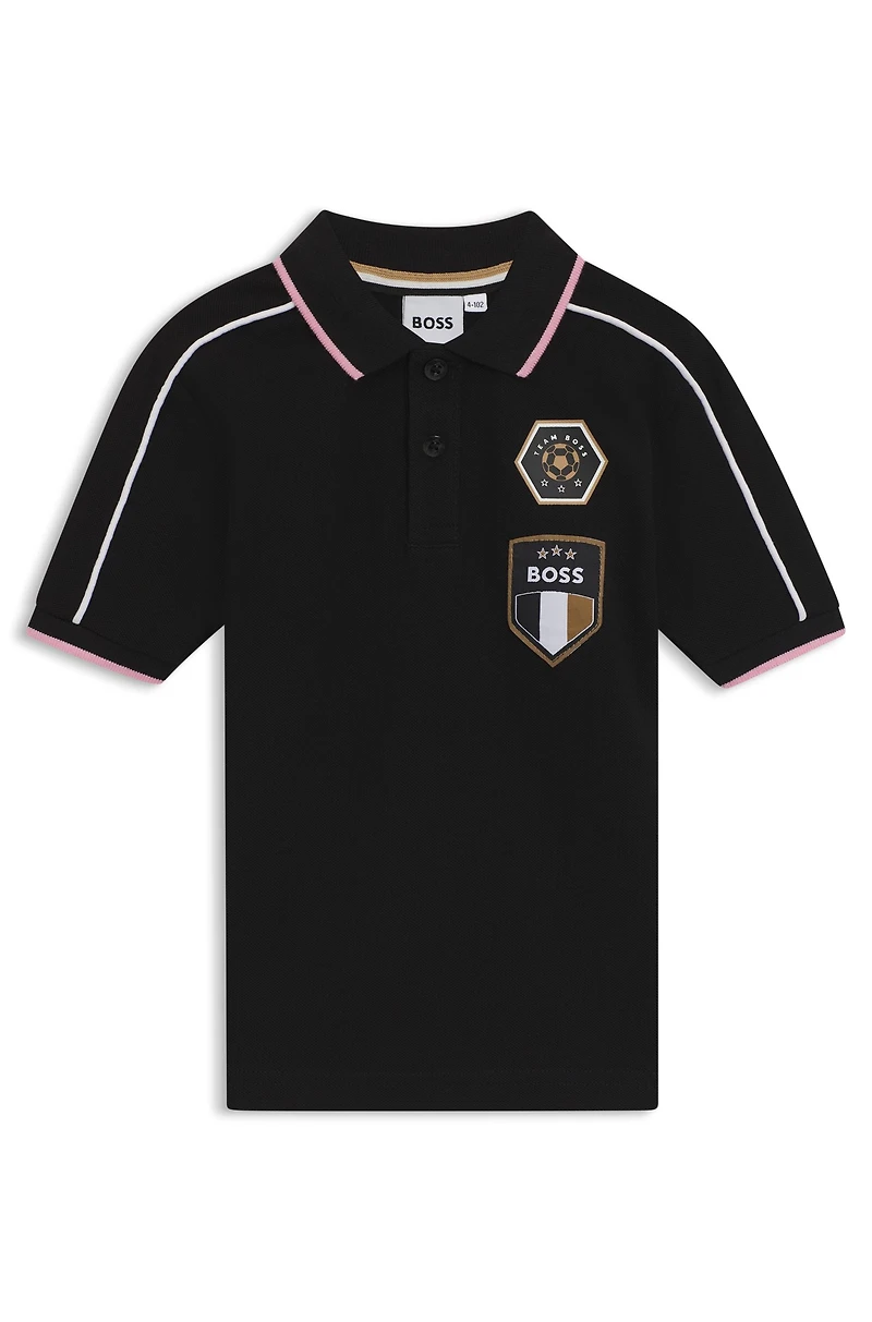 Kids' polo shirt cotton piqué with contrast details