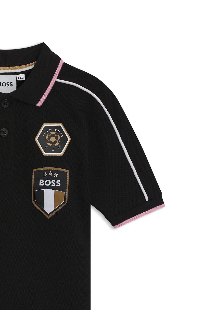 Kids' polo shirt cotton piqué with contrast details