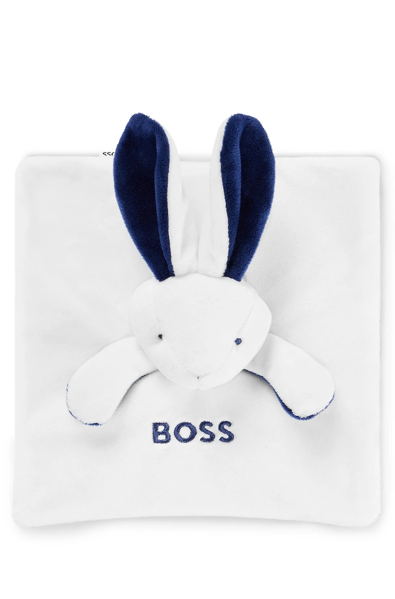 Baby bunny toy in faux fur with embroidered logo