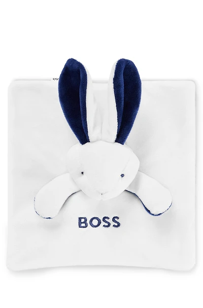 Baby bunny toy in faux fur with embroidered logo