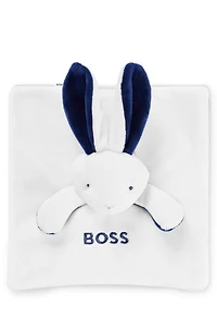 Baby bunny toy in faux fur with embroidered logo