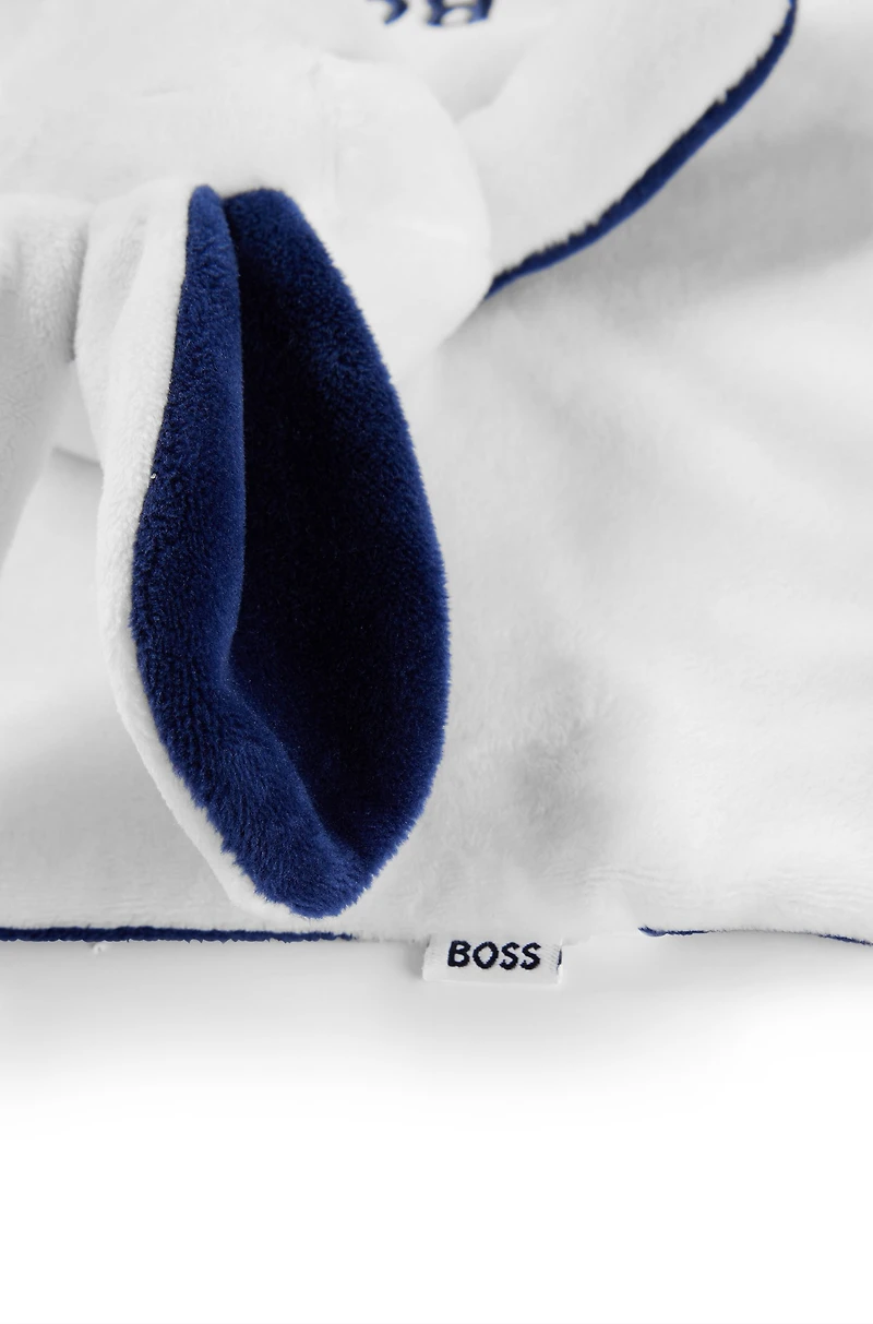 Baby bunny toy in faux fur with embroidered logo