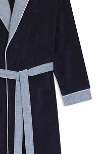Navy cotton-velvet dressing gown with embroidered logo