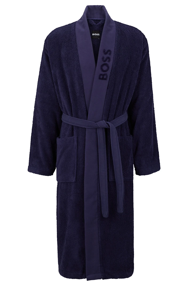 Logo-lapel dressing gown long-fiber cotton