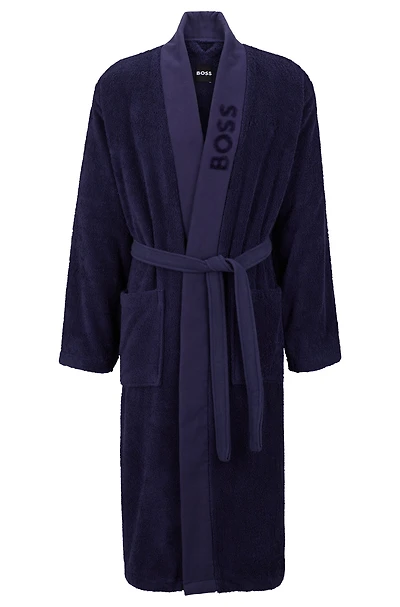 Logo-lapel dressing gown long-fiber cotton