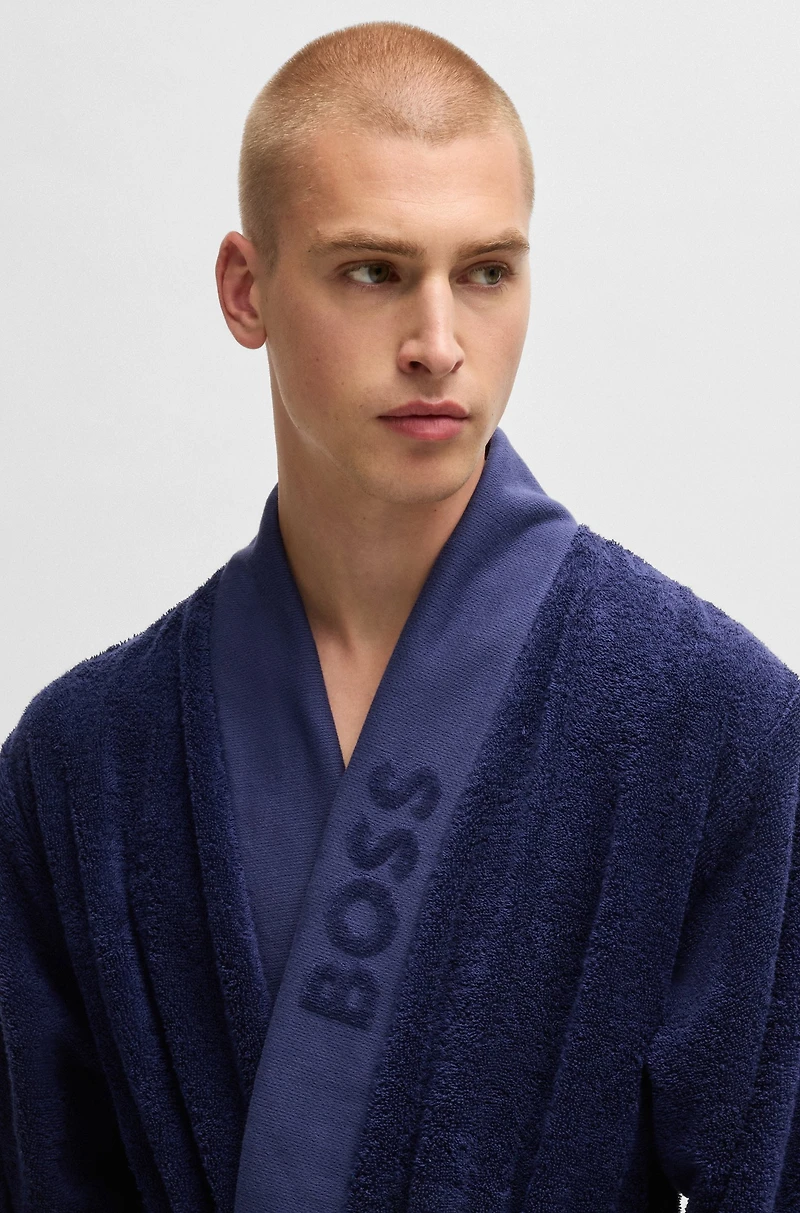 Logo-lapel dressing gown long-fiber cotton