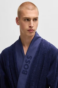 Logo-lapel dressing gown long-fiber cotton
