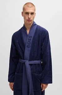 Logo-lapel dressing gown long-fiber cotton