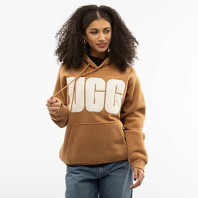 Chandail à capuchon UGG® Rey UGGfluff™ Logo pour femmes - Marron / Blanc cassé