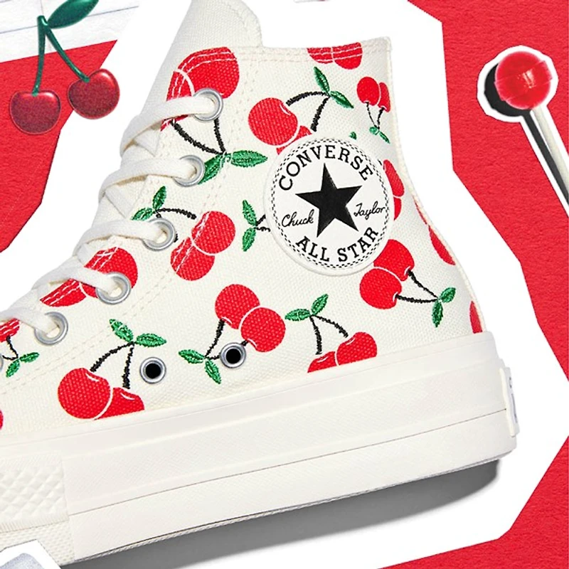 Basket Converse Chuck Taylor All Star Hi Lift pour femmes - Blanc cassé / Cerises
