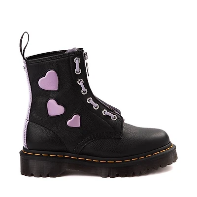 Botte Dr. Martens 1460 à 8 œillets Zip Heart pour femmes - Noire / Lavande