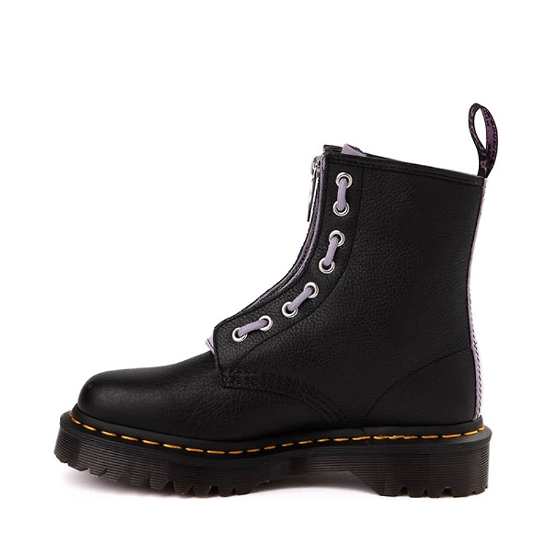 Botte Dr. Martens 1460 à 8 œillets Zip Heart pour femmes - Noire / Lavande
