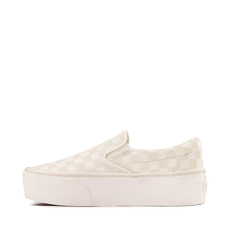 Vans Slip-On Stackform Checkerboard Skate Shoe - Marshmallow White / Turtledove