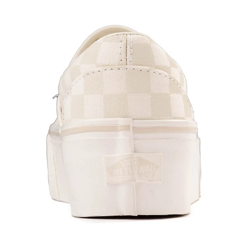 Chaussure de skate compensée sans lacets Vans à notif en damier - Blanc guimauve / Crème