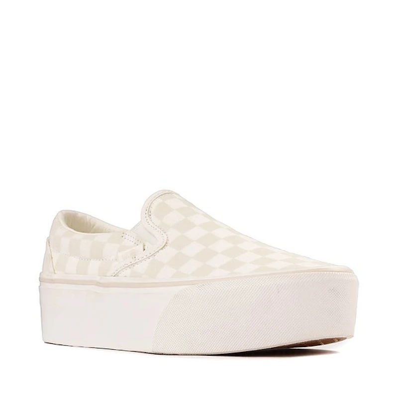 Chaussure de skate compensée sans lacets Vans à notif en damier - Blanc guimauve / Crème