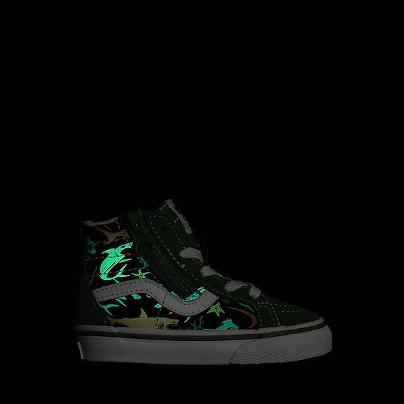 Vans Sk8-Hi Zip Glow Sharks Skate Shoe - Baby / Toddler Green