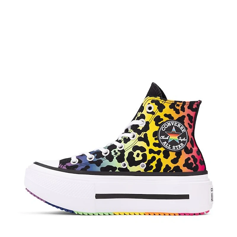 Basket montante Converse Pride Chuck Taylor All Star Lift Double Stack - Noire / Imprimé léopard arc-en-ciel
