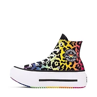 Basket montante Converse Pride Chuck Taylor All Star Lift Double Stack - Noire / Imprimé léopard arc-en-ciel