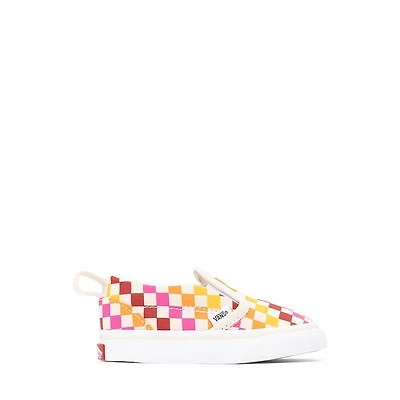 Vans Classic Slip-On V Retro Rainbow Checkerboard Skate Shoe - Baby / Toddler White Multicolor