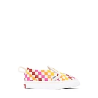 Vans Classic Slip-On V Retro Rainbow Checkerboard Skate Shoe - Baby / Toddler White Multicolor