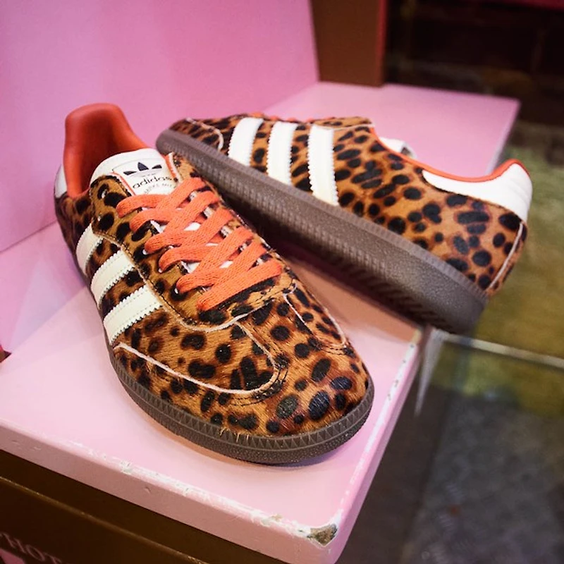 Womens adidas Samba OG Leopard Athletic Shoe - Core Black / Preloved Red Cream White