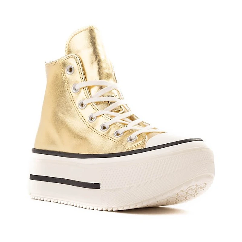 Espadrille Plateforme Double Converse Chuck Taylor All Star Lift Stack Montante - Or